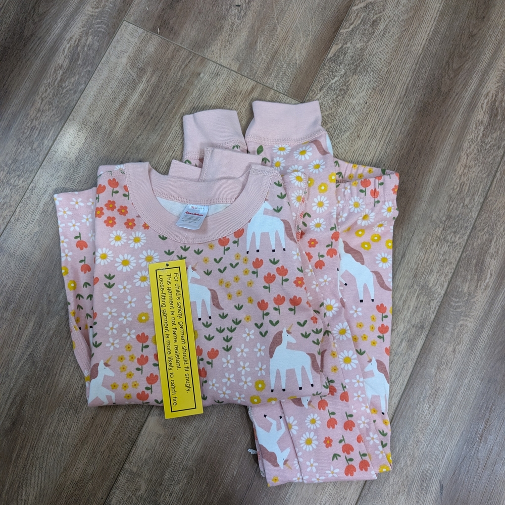 Kids Pajamas with Unicorn and Floral Print - Pink